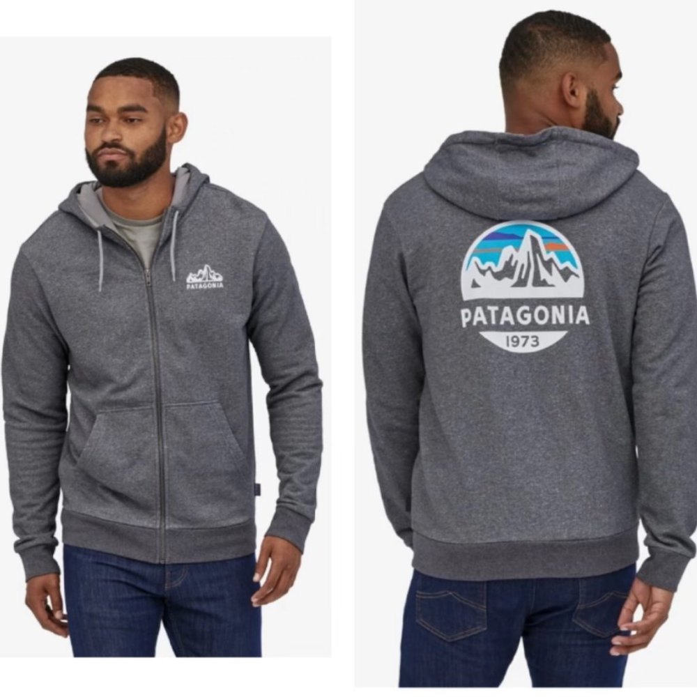 Patagonia The Fitz Roy Gray Scope French Terry Full-Zip XXL Graphic Hoodie
